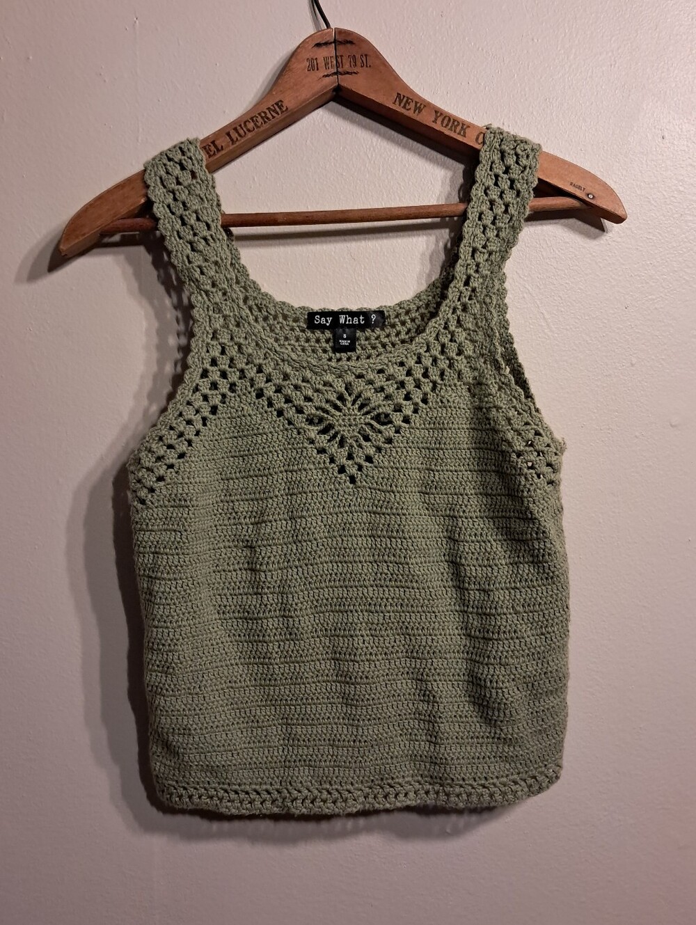 Say What? Sage Green Cropped Crochet Tank